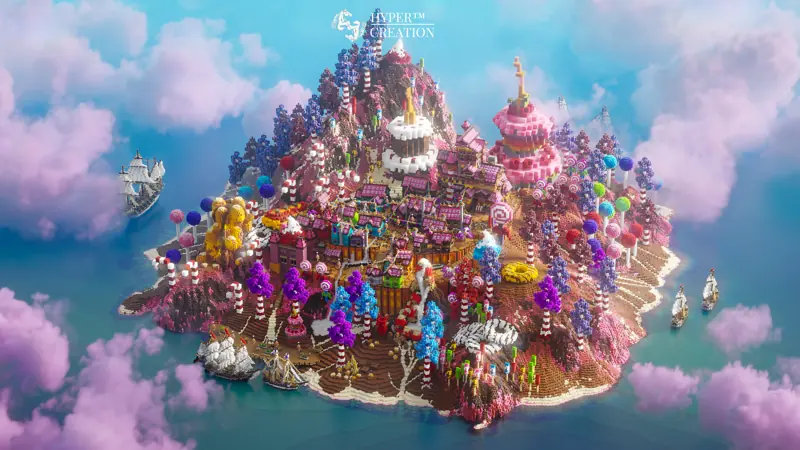 CandyLand, a pink candy-coloured island town in the clouds
