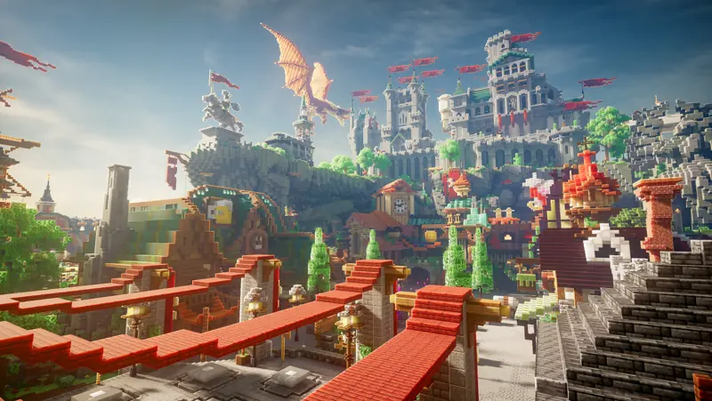 Polonia Kingdom, a street view with a dragon above the walls