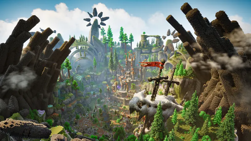 Titan Sanctuary, a forest valley between the broken remains of stone giants
