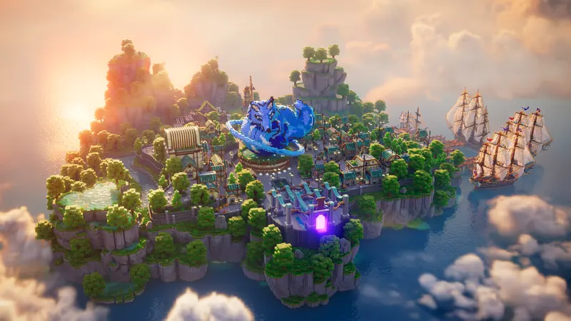 Volterra Village, a floating island village with airships